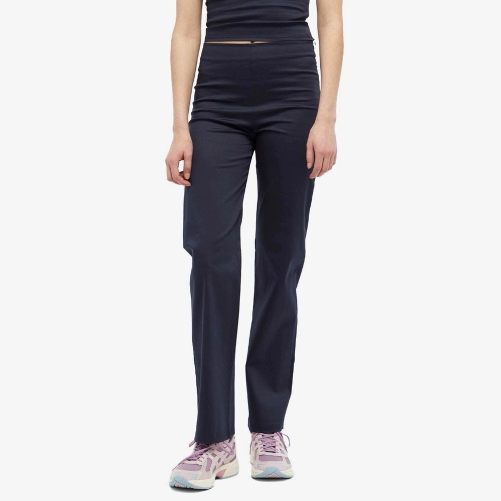 NWOT Peachy Den Luella Trouser in Navy Sheen Smooth Pant Disco Stretch Straight